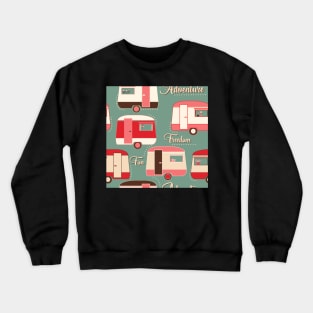 Repeat pattern of cute vintage caravans in retro colours pinks on teal Crewneck Sweatshirt